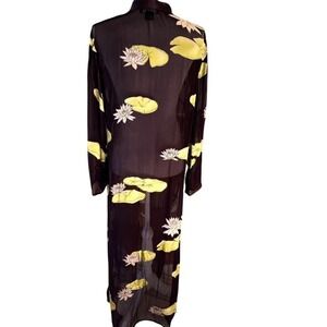 CITRON Santa Monica Silk Sheer Floral Lotus Maxi Duster‎ Kimono Topper Jacket L